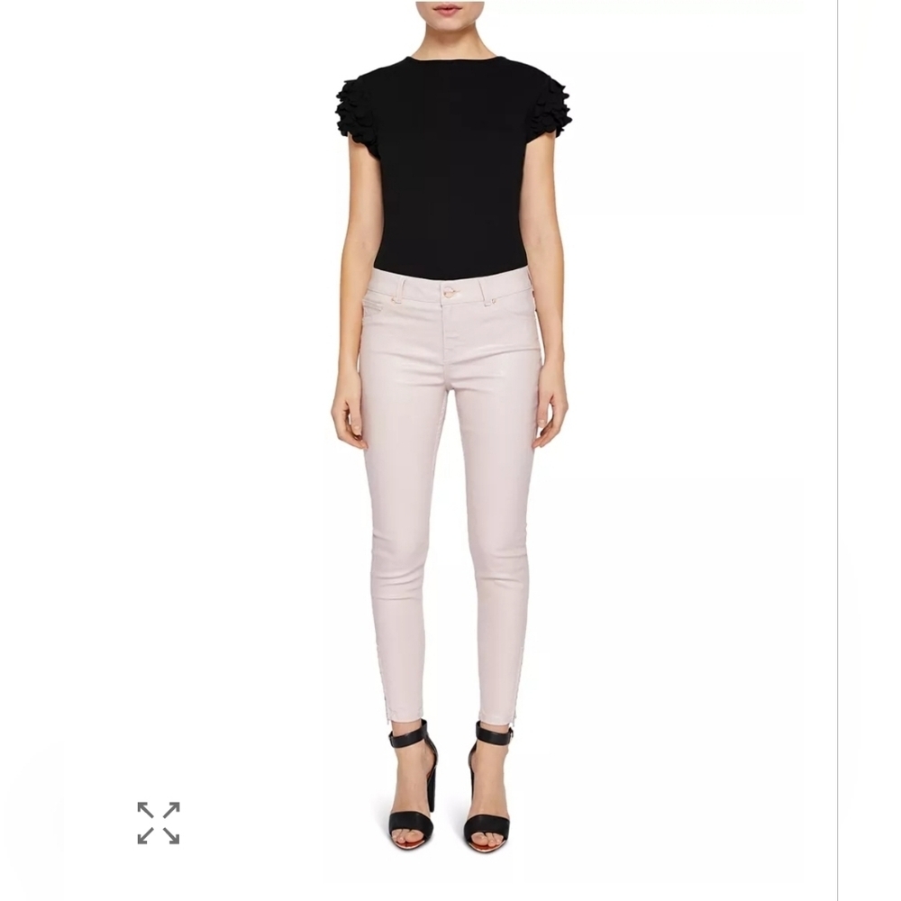 Ted Baker Pink Coated Skinny Jeans Ankle Zip Size 28